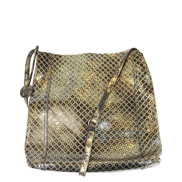 Bottega Veneta Gold / Black Leather Medium Intrecciomirage Messenger Bag - Picture 1 of 5